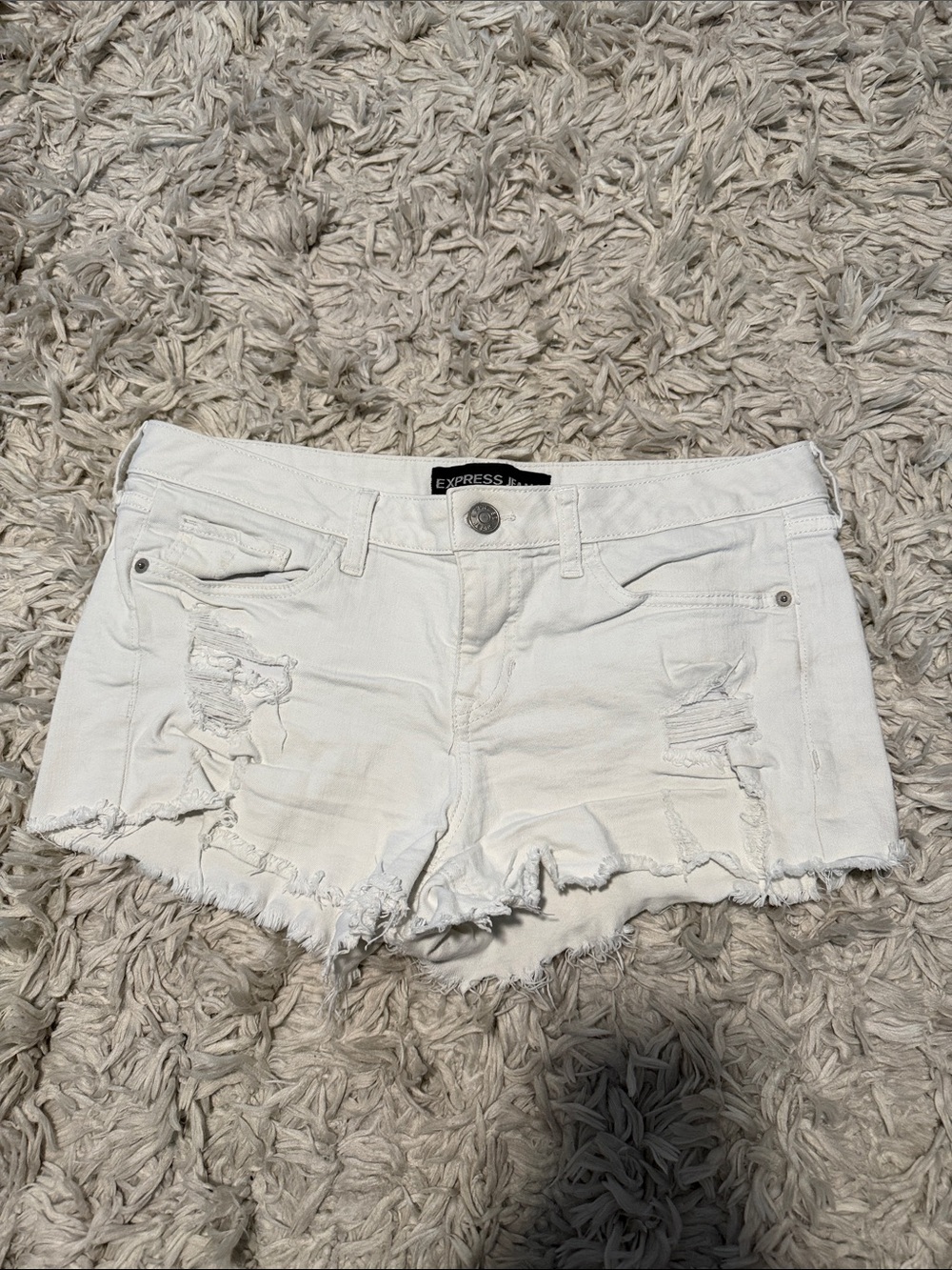 Express White Distressed Cutoff Denim Shorts